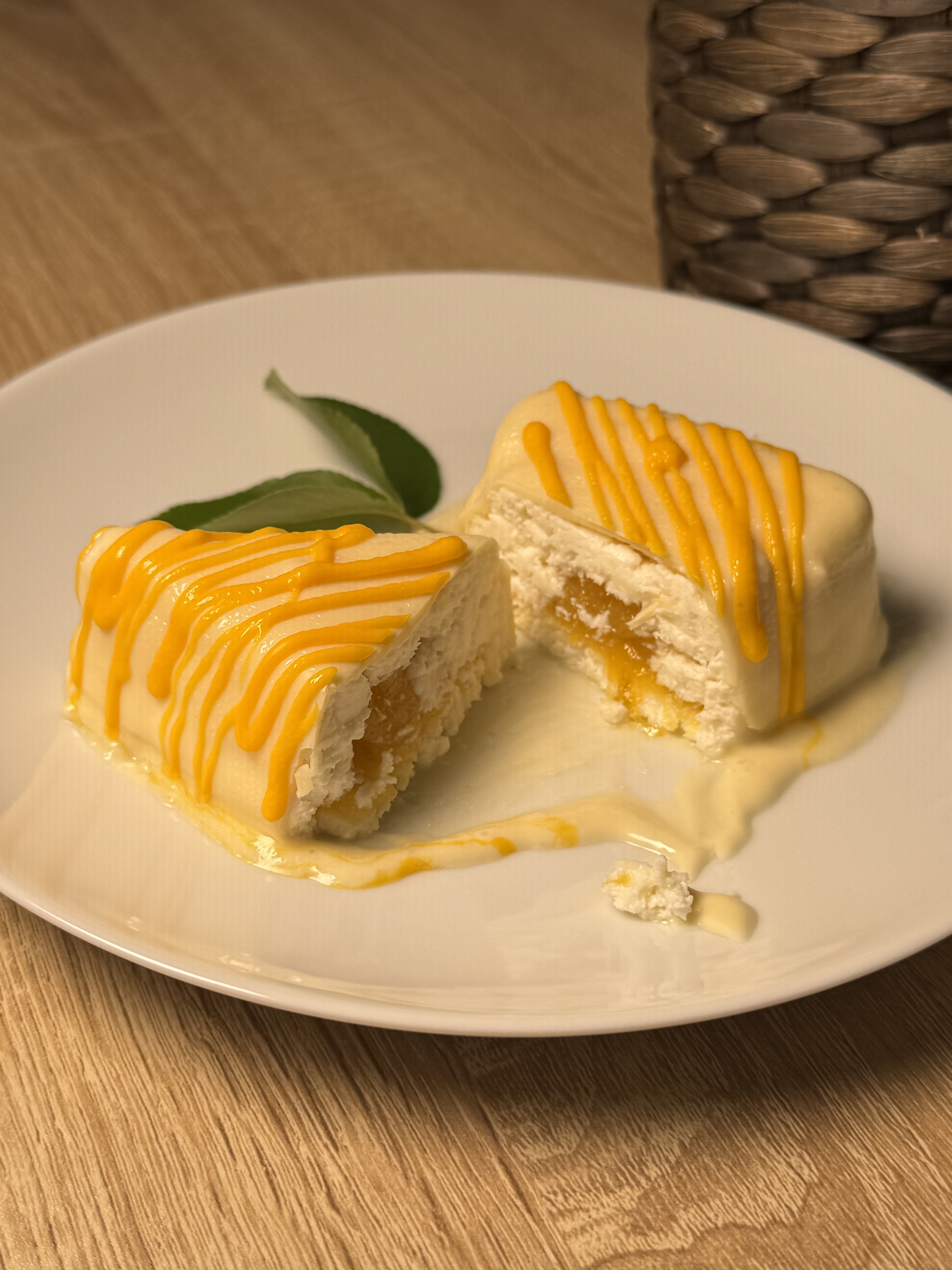 Cut one open to reveal the mango caramel hidden in the coconut cheese